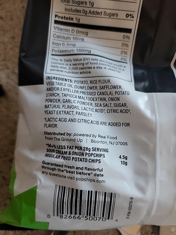 Is it Low Histamine? Popchips Popped Chip Snack Sour Cream & Onion