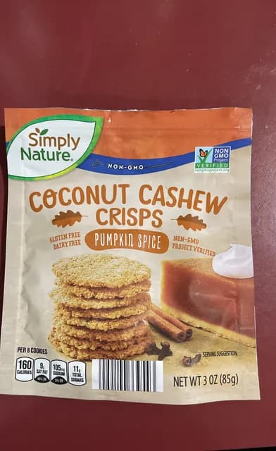 Is it Peanut Free? Simply Nature Pumpkin Spice Coconut Cashew Crisps